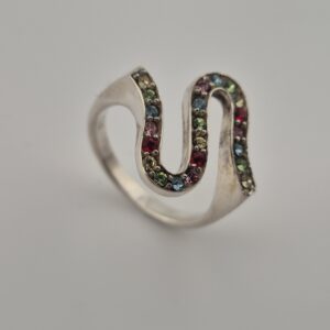 Vintage 925 Sterling Silver Ring — Multicolor Zirconia