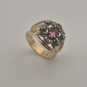 Vintage 925 Sterling Silver Ring — Gold Plated & Pink Tourmaline
