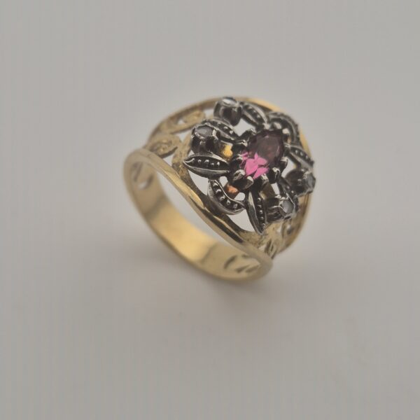 2026/07/14506-scaled.jpg Vintage 925 Sterling Silver Ring — Gold Plated & Pink Tourmaline