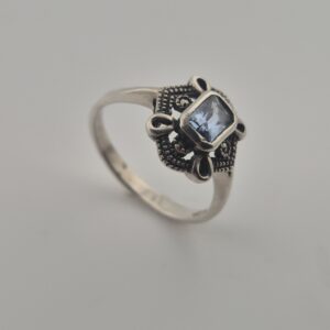 Rare Vintage 925 Sterling Silver Ring — Aquamarine & Marcasite