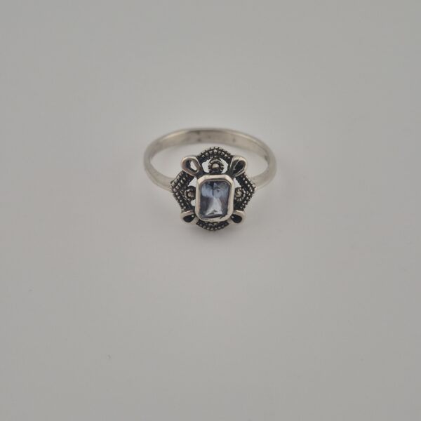 Rare Vintage 925 Sterling Silver Ring — Aquamarine & Marcasite