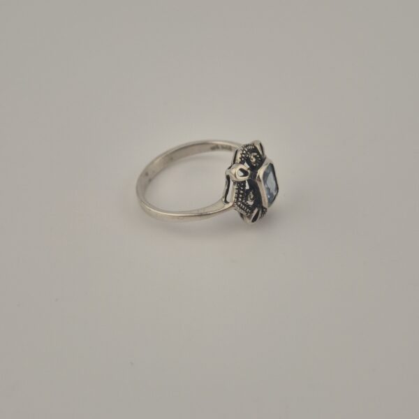 Rare Vintage 925 Sterling Silver Ring — Aquamarine & Marcasite