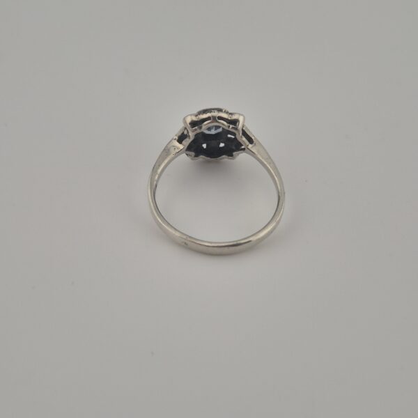 Rare Vintage 925 Sterling Silver Ring — Aquamarine & Marcasite