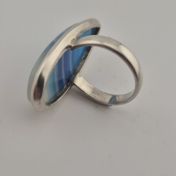 Vintage 925 Sterling Silver Ring — Blue Banded Agate