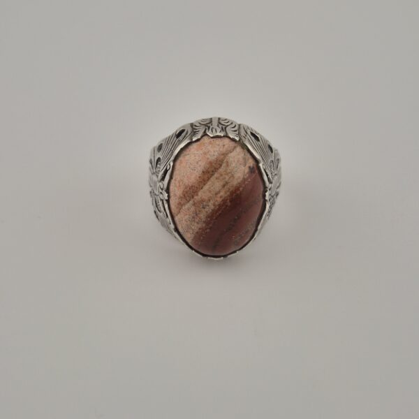 Vintage 835 Silver Picture Jasper Signet Ring