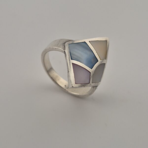 Vintage 925 Sterling Silver Multicolor Mother of Pearl Inlay Ring
