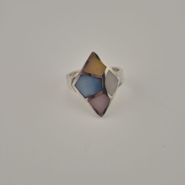 Vintage 925 Sterling Silver Multicolor Mother of Pearl Inlay Ring