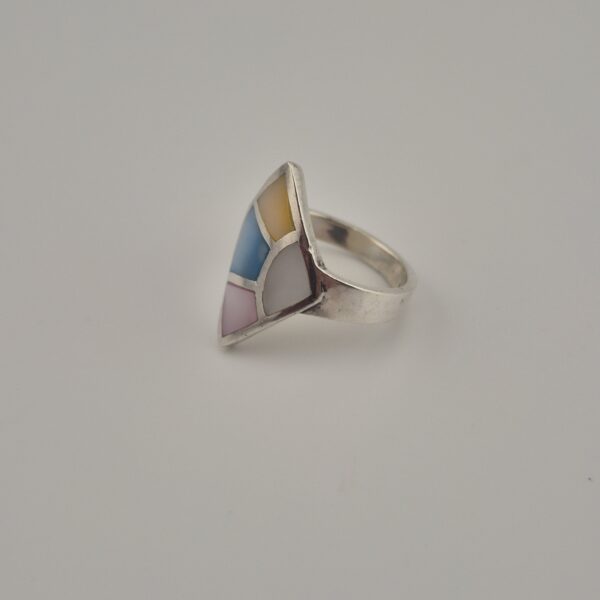 Vintage 925 Sterling Silver Multicolor Mother of Pearl Inlay Ring