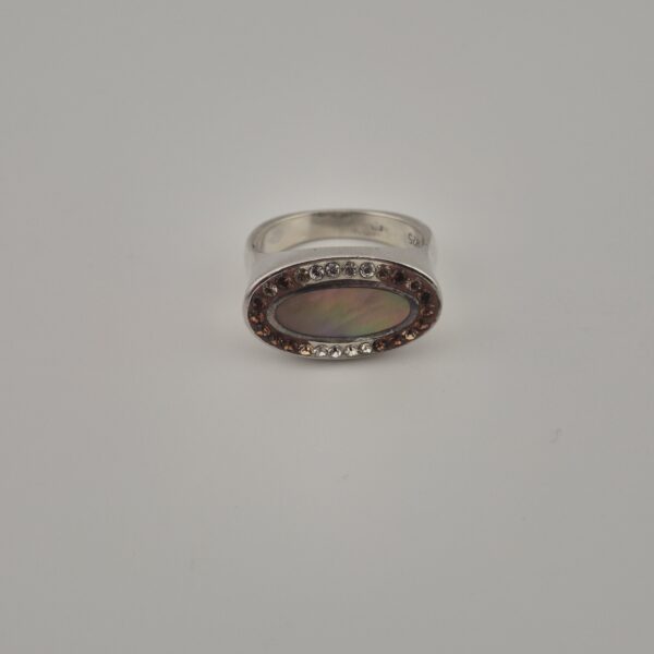 Vintage 925 Sterling Silver Mother of Pearl & Zirconia Ring