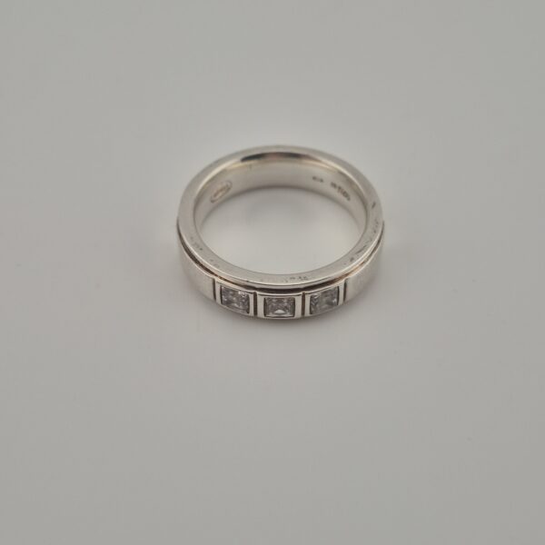Vintage 925 Sterling Silver Three Crystal Ring